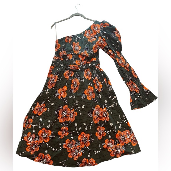 Autumn Adeigbo Trixie One Shoulder Green & Orange Floral Dress - Picture 3 of 14